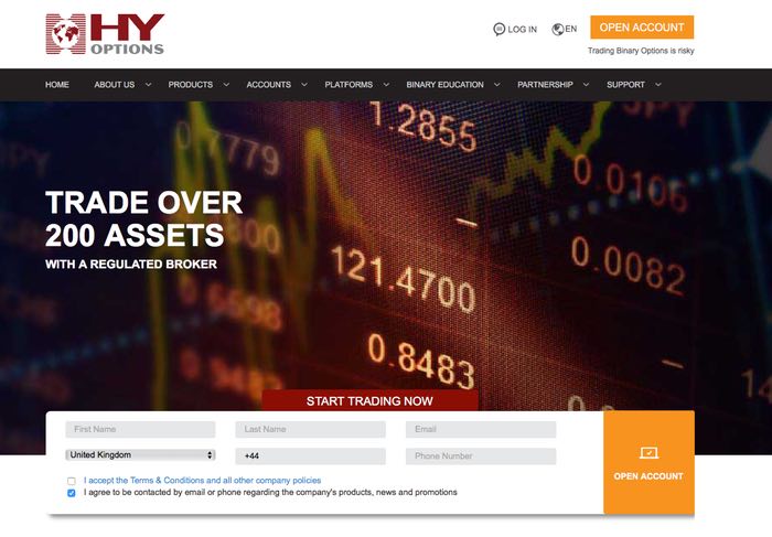 Hy options review: homepage
