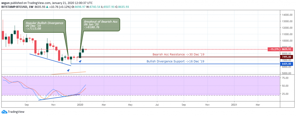 Bitcoin to USD Analysis - Weekly Chart - January 24 2029