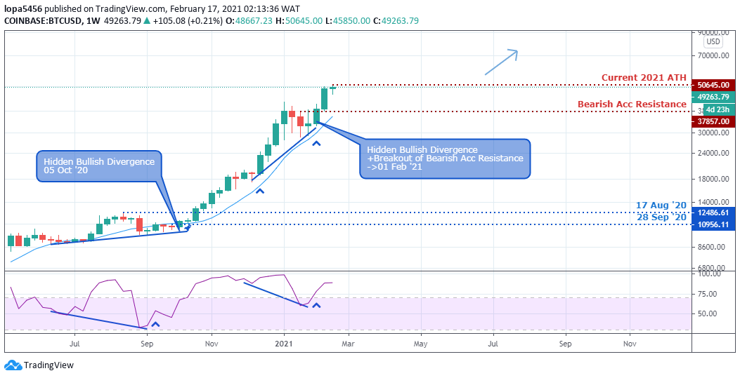 BTCUSD weekly Chart (trading view) - 17th Feb 2021